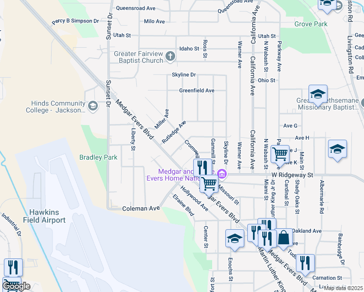 map of restaurants, bars, coffee shops, grocery stores, and more near 2529 Emmett Avenue in Jackson