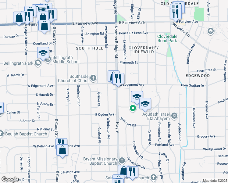 map of restaurants, bars, coffee shops, grocery stores, and more near 3440 Norman Bridge Road in Montgomery