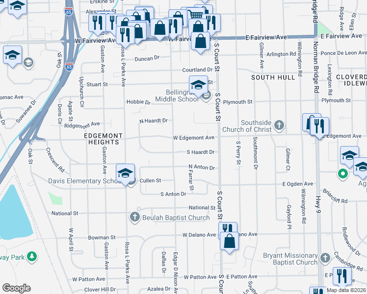 map of restaurants, bars, coffee shops, grocery stores, and more near 73 South Haardt Drive in Montgomery