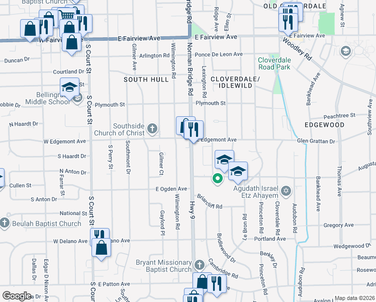 map of restaurants, bars, coffee shops, grocery stores, and more near 3422 Norman Bridge Road in Montgomery