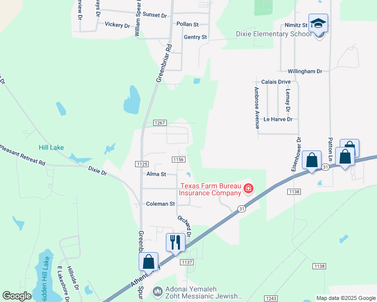 map of restaurants, bars, coffee shops, grocery stores, and more near 12556 Vinson Circle in Tyler