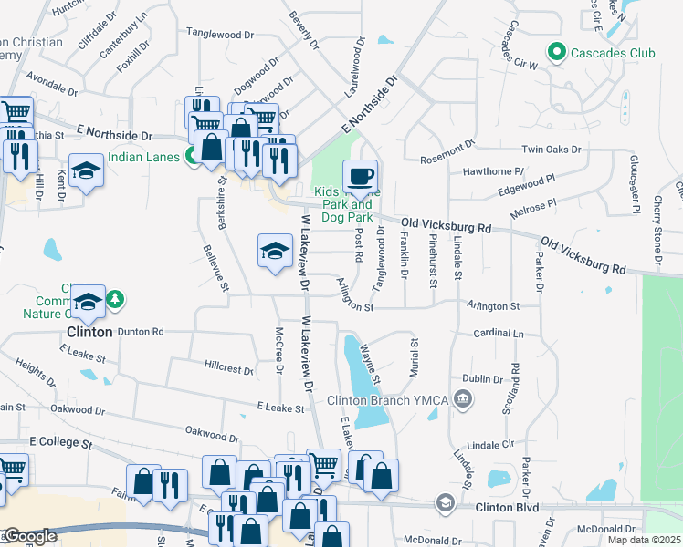 map of restaurants, bars, coffee shops, grocery stores, and more near 1013 Arlington Street in Clinton