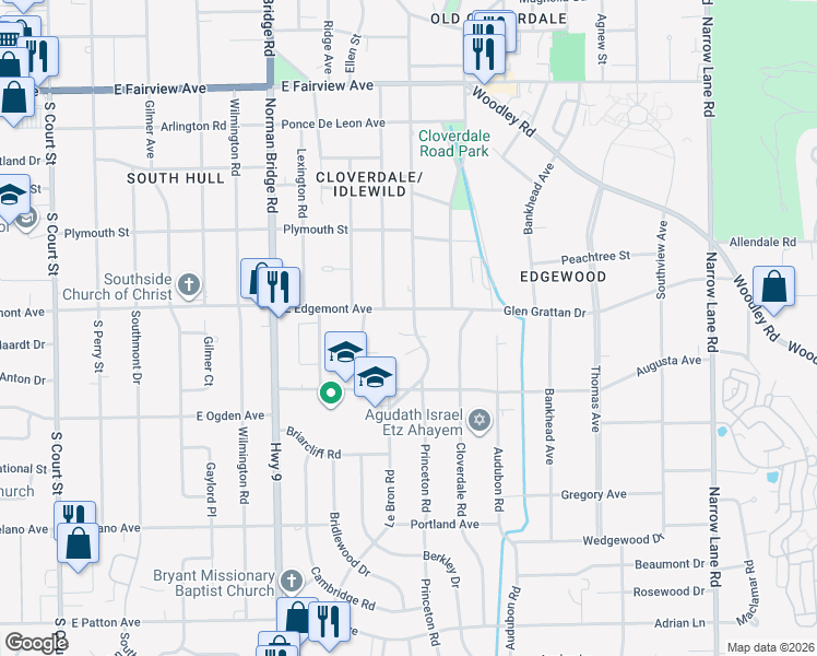 map of restaurants, bars, coffee shops, grocery stores, and more near 3383 Montezuma Road in Montgomery