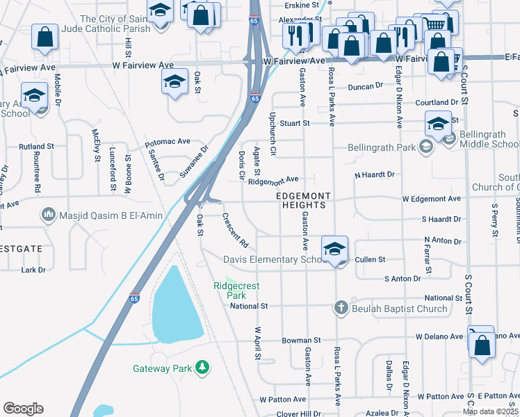map of restaurants, bars, coffee shops, grocery stores, and more near 812 Ridgemont Ave in Montgomery
