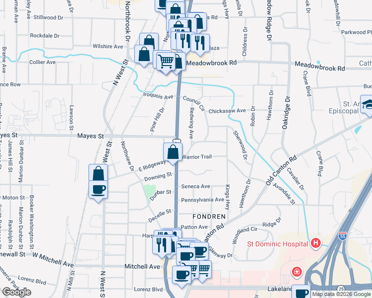map of restaurants, bars, coffee shops, grocery stores, and more near 3944 North State Street in Jackson