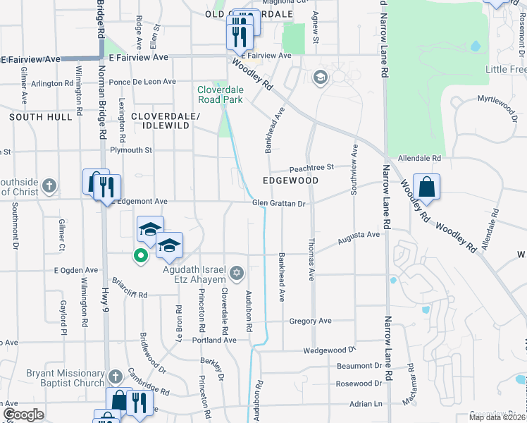 map of restaurants, bars, coffee shops, grocery stores, and more near 1015 Glen Grattan Drive in Montgomery