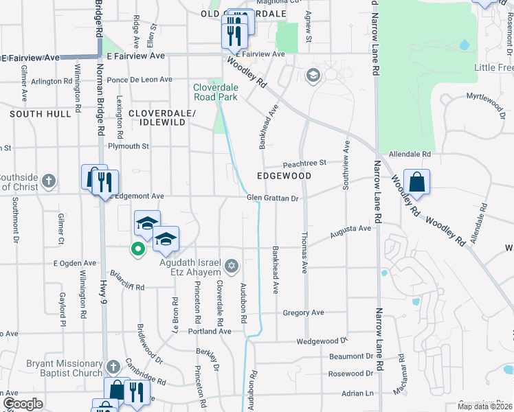 map of restaurants, bars, coffee shops, grocery stores, and more near 1015 Glen Grattan Drive in Montgomery