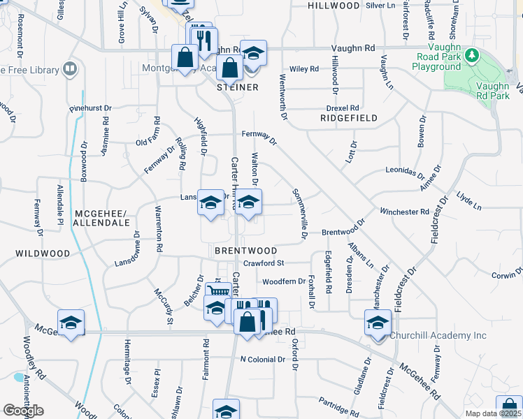 map of restaurants, bars, coffee shops, grocery stores, and more near 3024 Lansdowne Drive in Montgomery
