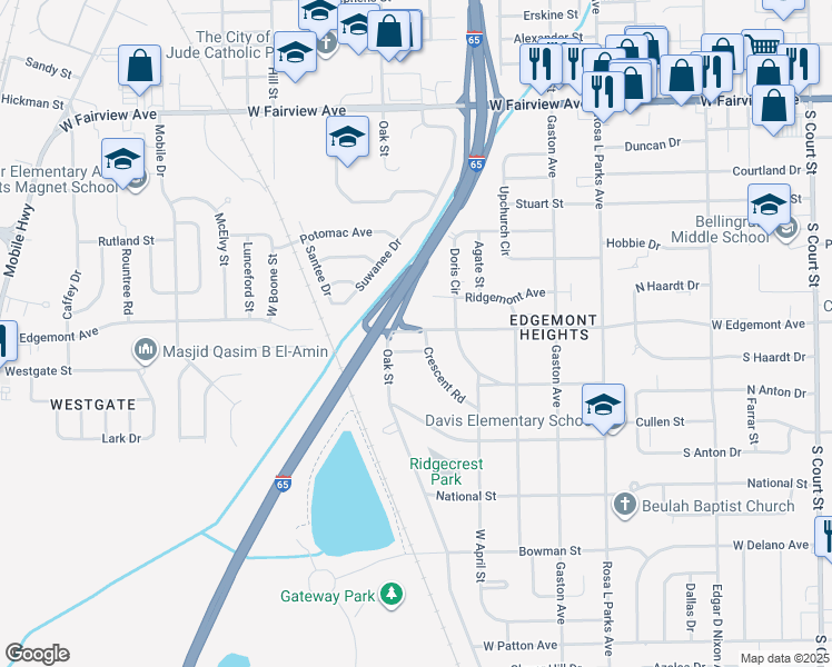 map of restaurants, bars, coffee shops, grocery stores, and more near 924 West Edgemont Avenue in Montgomery