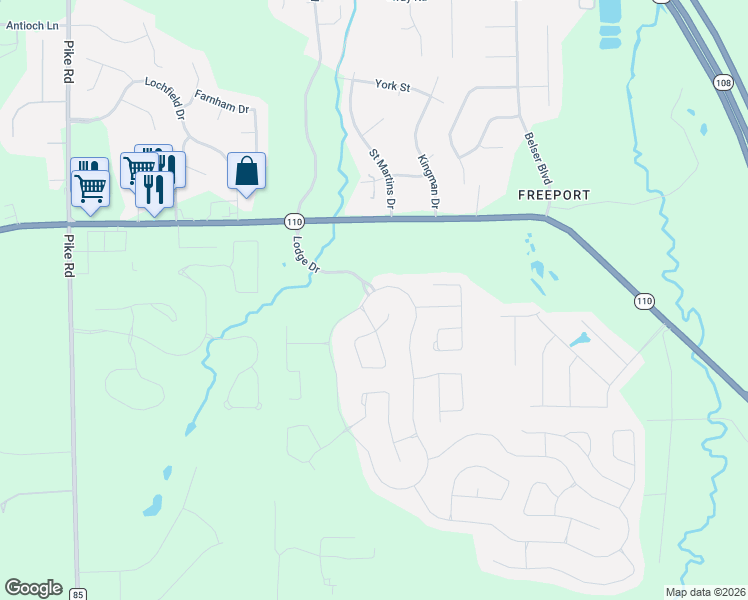map of restaurants, bars, coffee shops, grocery stores, and more near 9543 Crescent Lodge Drive in Pike Road