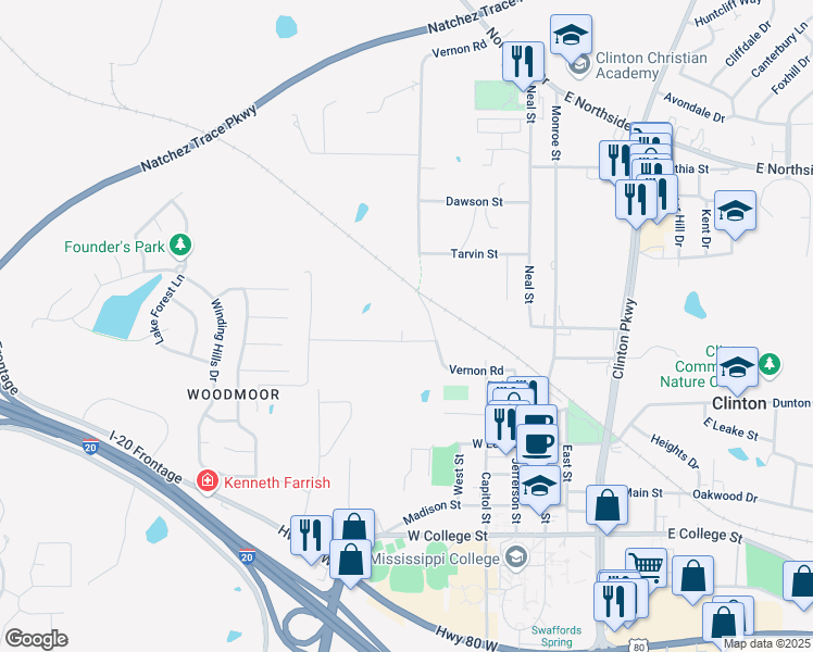 map of restaurants, bars, coffee shops, grocery stores, and more near 103 Warrenton Road in Clinton