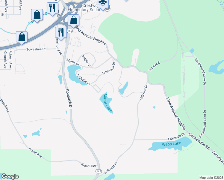 map of restaurants, bars, coffee shops, grocery stores, and more near 613 Elmwood Drive in Meridian