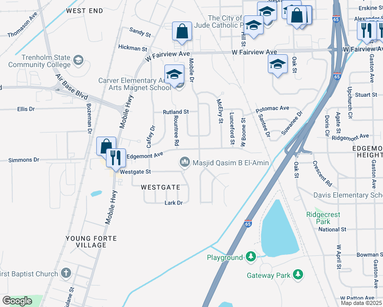 map of restaurants, bars, coffee shops, grocery stores, and more near 2642 West Edgemont Avenue in Montgomery