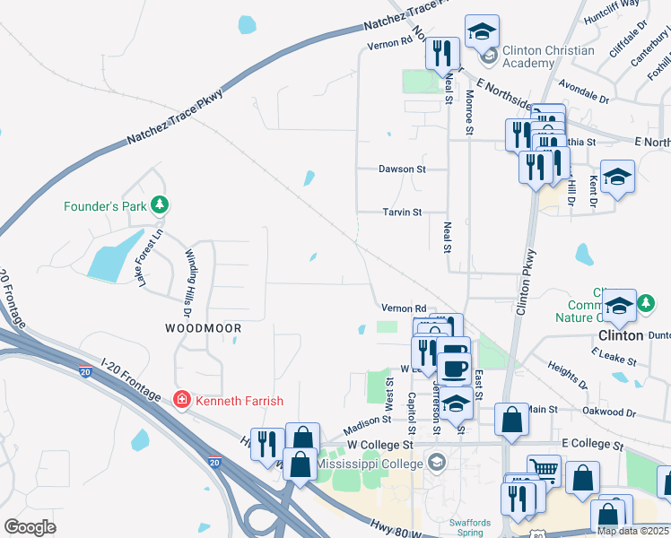 map of restaurants, bars, coffee shops, grocery stores, and more near 103 Warrenton Road in Clinton