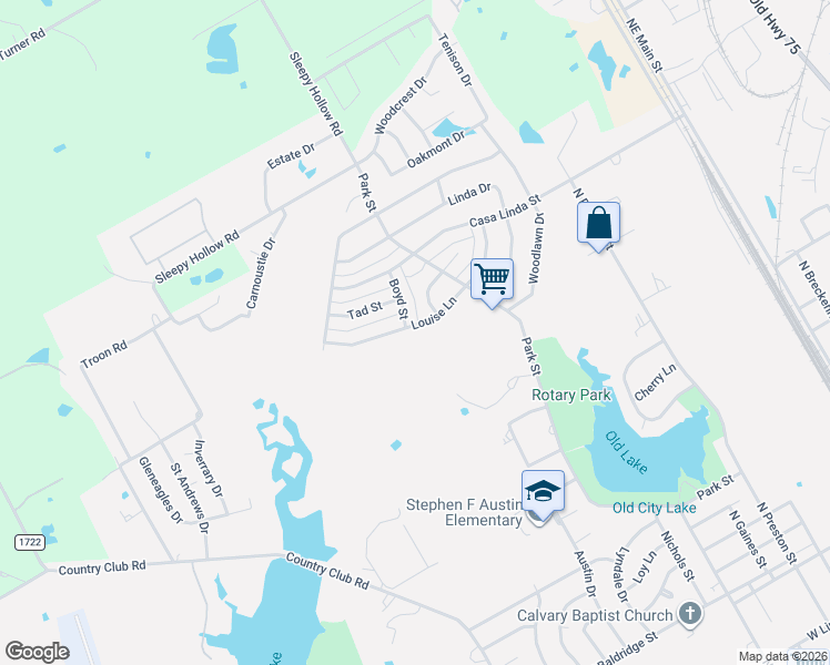 map of restaurants, bars, coffee shops, grocery stores, and more near 1105 Louise Lane in Ennis