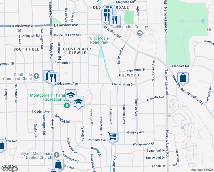map of restaurants, bars, coffee shops, grocery stores, and more near 906 East Edgemont Avenue in Montgomery