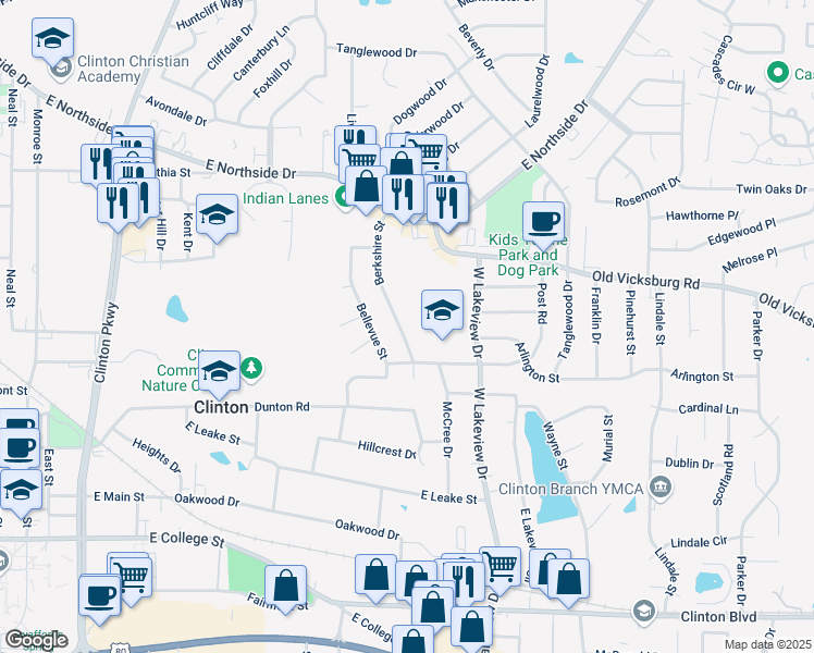 map of restaurants, bars, coffee shops, grocery stores, and more near 624 Berkshire Street in Clinton