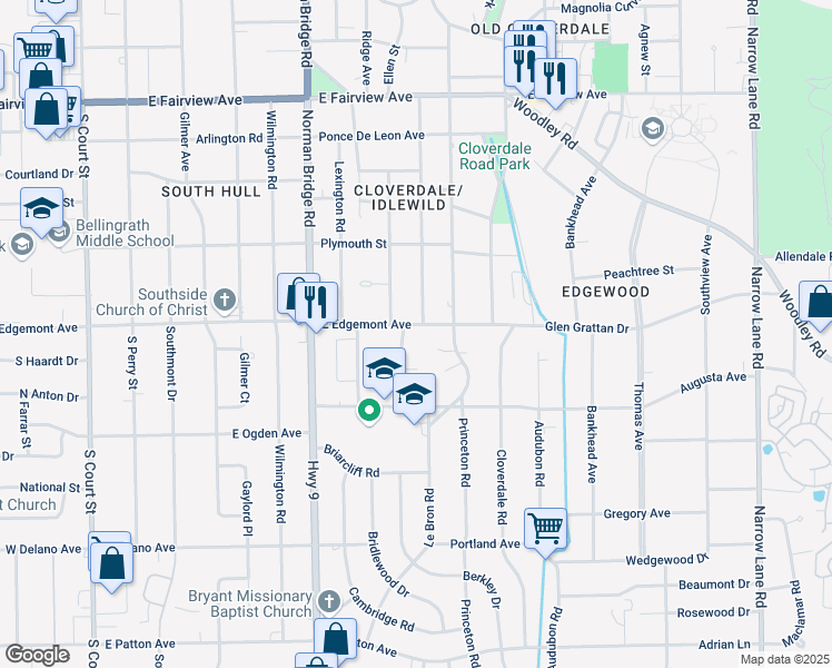 map of restaurants, bars, coffee shops, grocery stores, and more near 3383 Montezuma Road in Montgomery