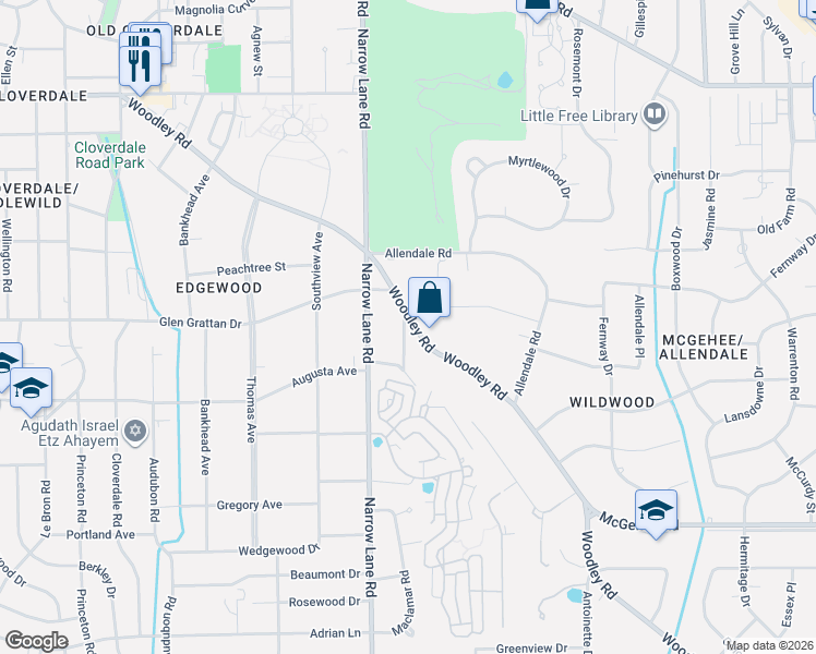 map of restaurants, bars, coffee shops, grocery stores, and more near 3310 Dartmouth Circle in Montgomery