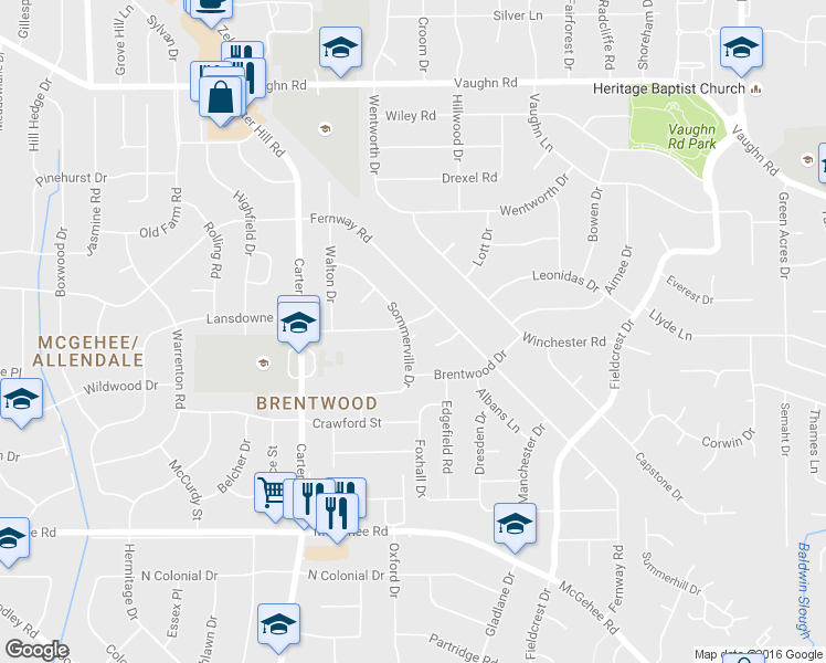 map of restaurants, bars, coffee shops, grocery stores, and more near 3112 Lansdowne Drive in Montgomery