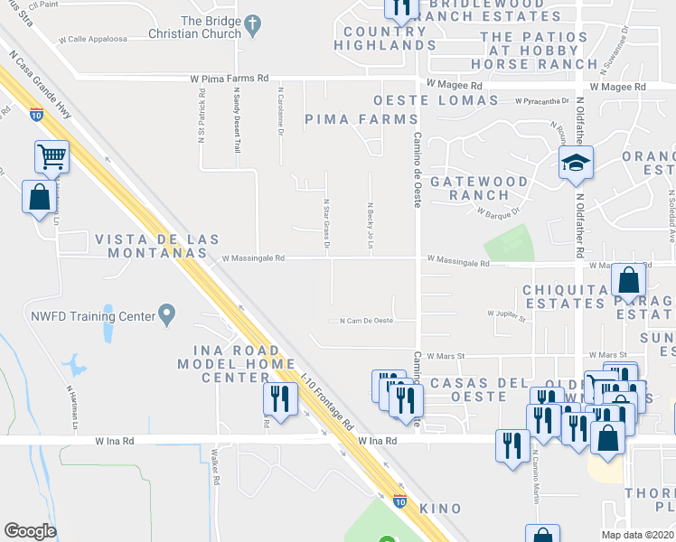 map of restaurants, bars, coffee shops, grocery stores, and more near 4715 West Massingale Road in Tucson