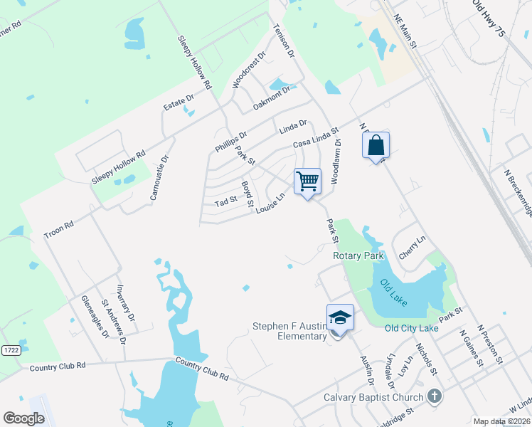 map of restaurants, bars, coffee shops, grocery stores, and more near 1105 Louise Lane in Ennis