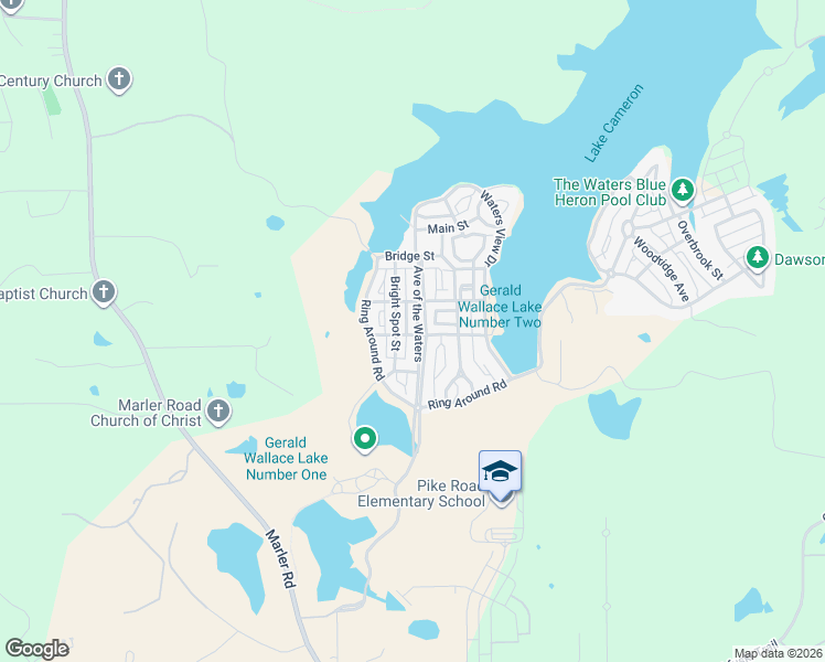 map of restaurants, bars, coffee shops, grocery stores, and more near 32 Avenue of the Waters in Pike Road