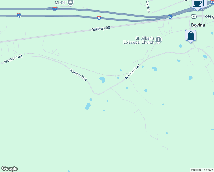 map of restaurants, bars, coffee shops, grocery stores, and more near 5350 Warriors Trail in Vicksburg