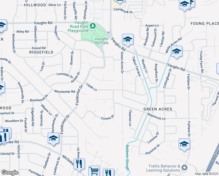 map of restaurants, bars, coffee shops, grocery stores, and more near 3857 Llyde Ln in Montgomery