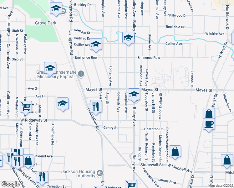 map of restaurants, bars, coffee shops, grocery stores, and more near 3243 Edwards Avenue in Jackson
