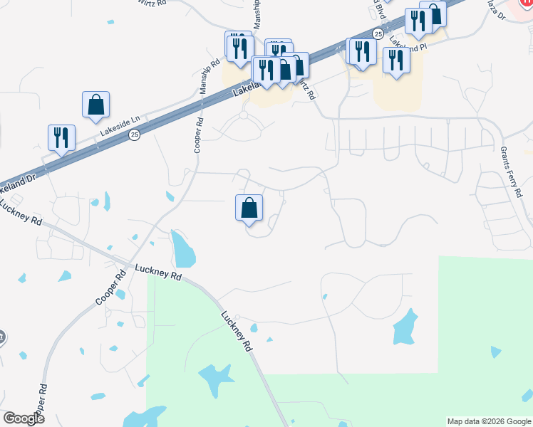 map of restaurants, bars, coffee shops, grocery stores, and more near 302 Crimson Crowne in Flowood