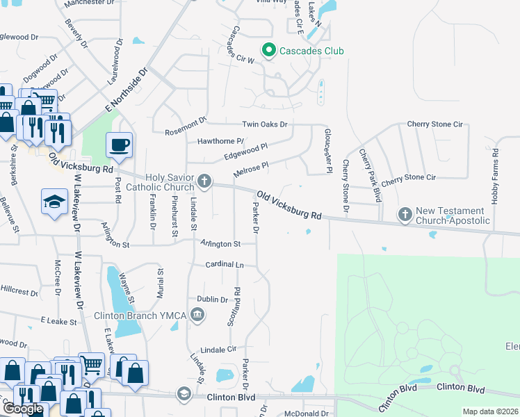 map of restaurants, bars, coffee shops, grocery stores, and more near 710 Parker Drive in Clinton