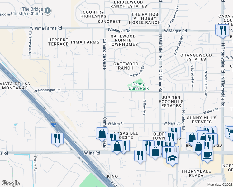 map of restaurants, bars, coffee shops, grocery stores, and more near 4514 West Annabelle Street in Tucson