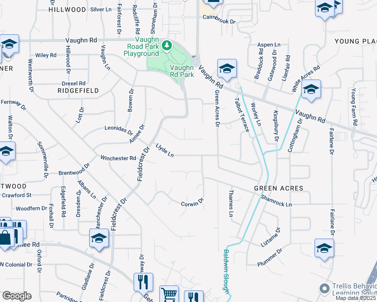 map of restaurants, bars, coffee shops, grocery stores, and more near 3857 Llyde Lane in Montgomery