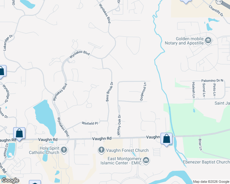 map of restaurants, bars, coffee shops, grocery stores, and more near 8136 Mossy Oak Dr in Montgomery