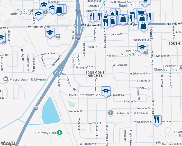 map of restaurants, bars, coffee shops, grocery stores, and more near 716 West Edgemont Avenue in Montgomery