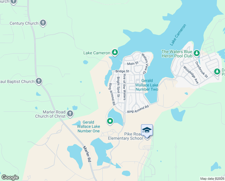 map of restaurants, bars, coffee shops, grocery stores, and more near 76 Ring Around Road in Pike Road