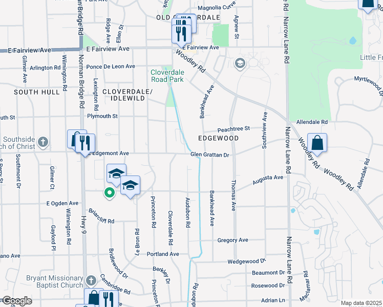 map of restaurants, bars, coffee shops, grocery stores, and more near 1015 Glen Grattan Drive in Montgomery