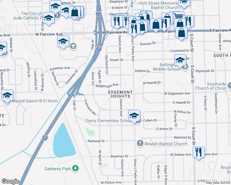 map of restaurants, bars, coffee shops, grocery stores, and more near 716 West Edgemont Avenue in Montgomery