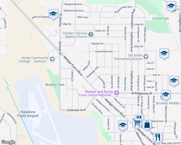 map of restaurants, bars, coffee shops, grocery stores, and more near 2720 Rutledge Avenue in Jackson