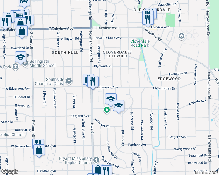 map of restaurants, bars, coffee shops, grocery stores, and more near 628 East Edgemont Avenue in Montgomery