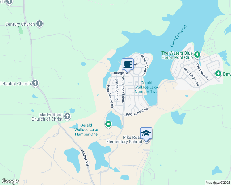 map of restaurants, bars, coffee shops, grocery stores, and more near 39 Bright Spot Street in Pike Road