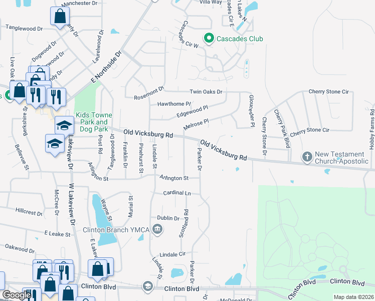map of restaurants, bars, coffee shops, grocery stores, and more near 800 Meadow Hill Drive in Clinton