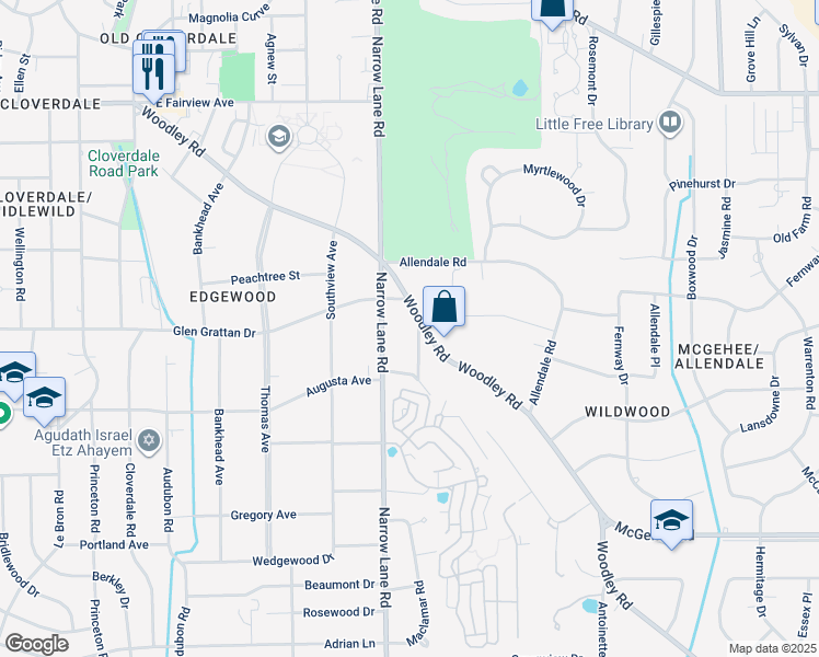 map of restaurants, bars, coffee shops, grocery stores, and more near 3310 Dartmouth Circle in Montgomery