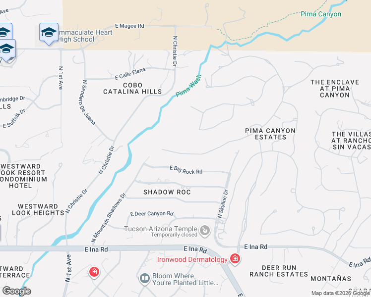 map of restaurants, bars, coffee shops, grocery stores, and more near 1457 East Desert Garden Drive in Tucson