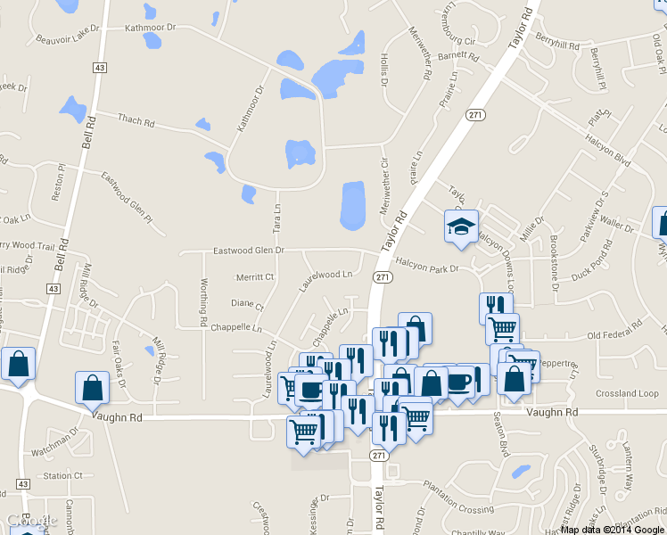 map of restaurants, bars, coffee shops, grocery stores, and more near 1536-1542 Laurelwood Lane in Montgomery