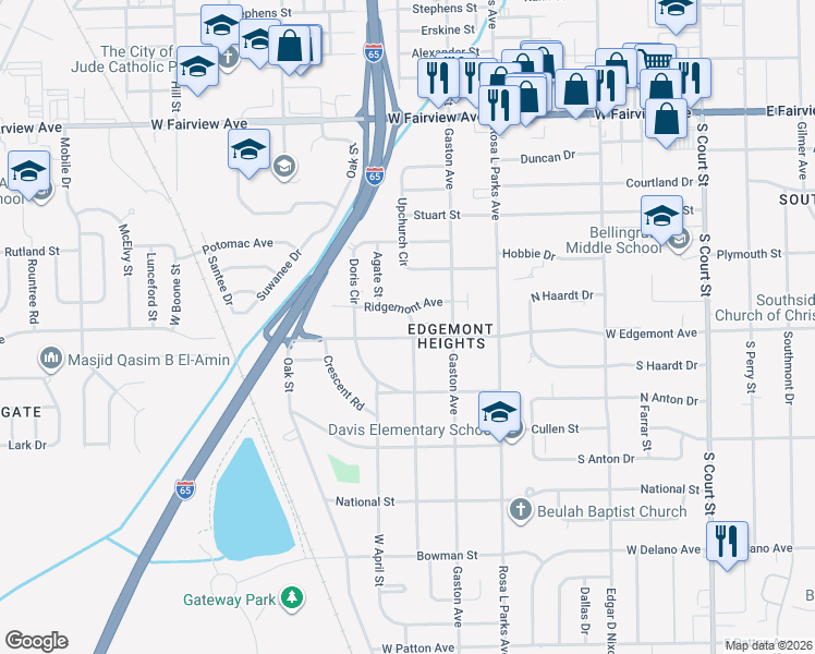 map of restaurants, bars, coffee shops, grocery stores, and more near 812 Ridgemont Ave in Montgomery