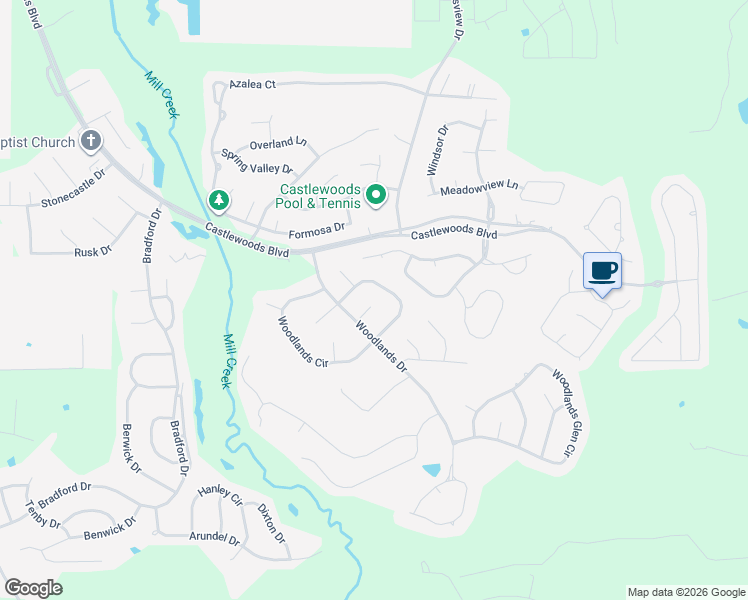 map of restaurants, bars, coffee shops, grocery stores, and more near 170 Woodlands Cove in Brandon