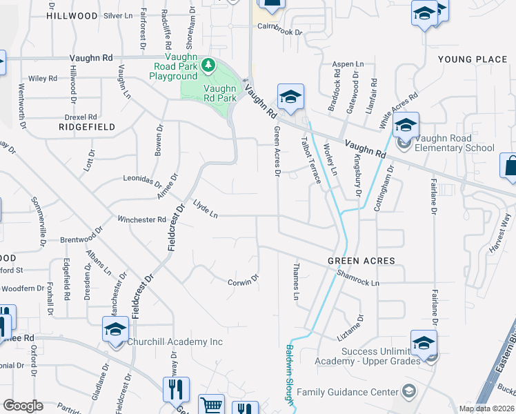 map of restaurants, bars, coffee shops, grocery stores, and more near 3857 Llyde Lane in Montgomery