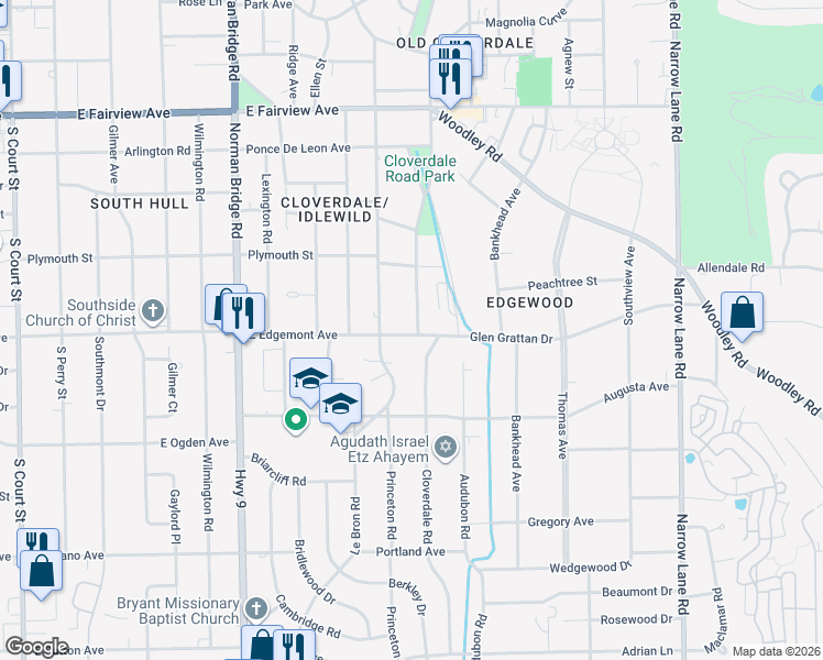 map of restaurants, bars, coffee shops, grocery stores, and more near 812 East Edgemont Avenue in Montgomery